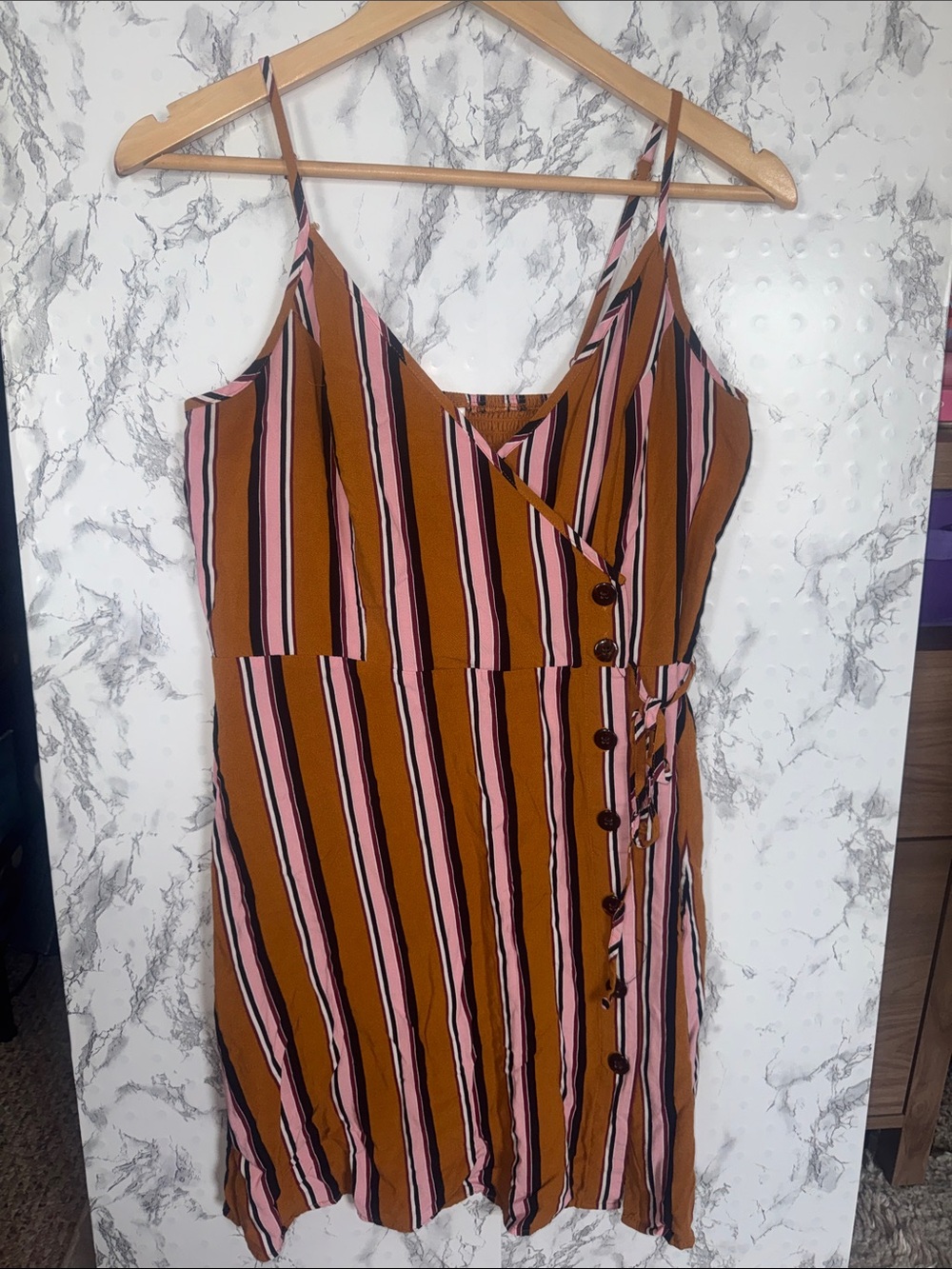 Xhilaration Mini Summer Dress Mustard Yellow Stripes Size L
